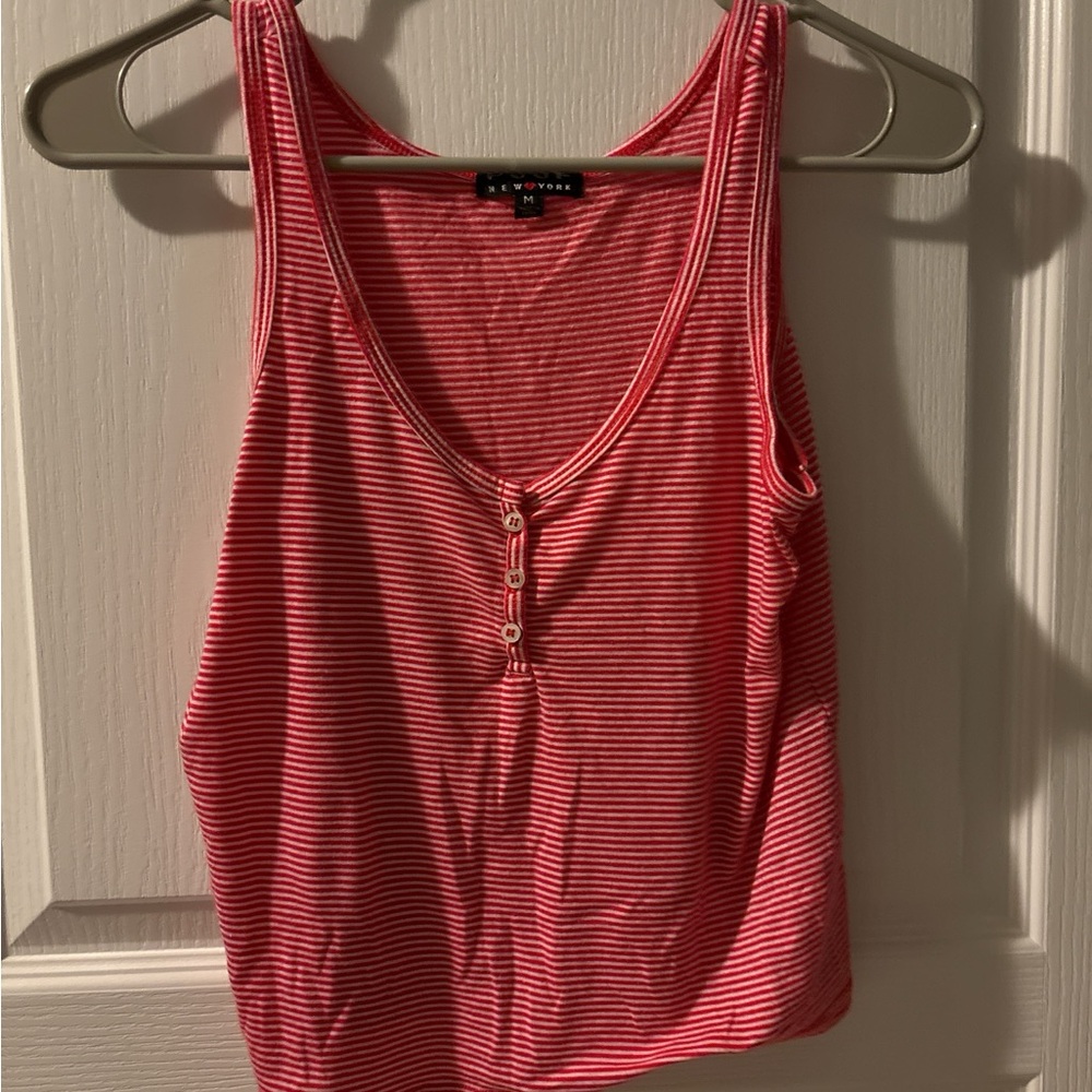 Poof New York Striped Red Tank Top